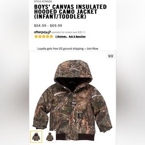 Carhartt Boys Canvas Insulated Hooded Camo Jacket